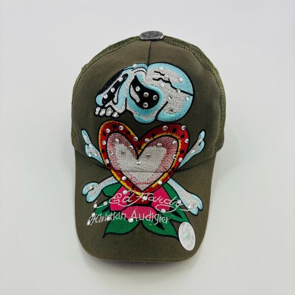 Vintage Ed Hardy Christian Audigier Hat Cap Snapback Y2K Skull Ebroidery Skate - Picture 1 of 9